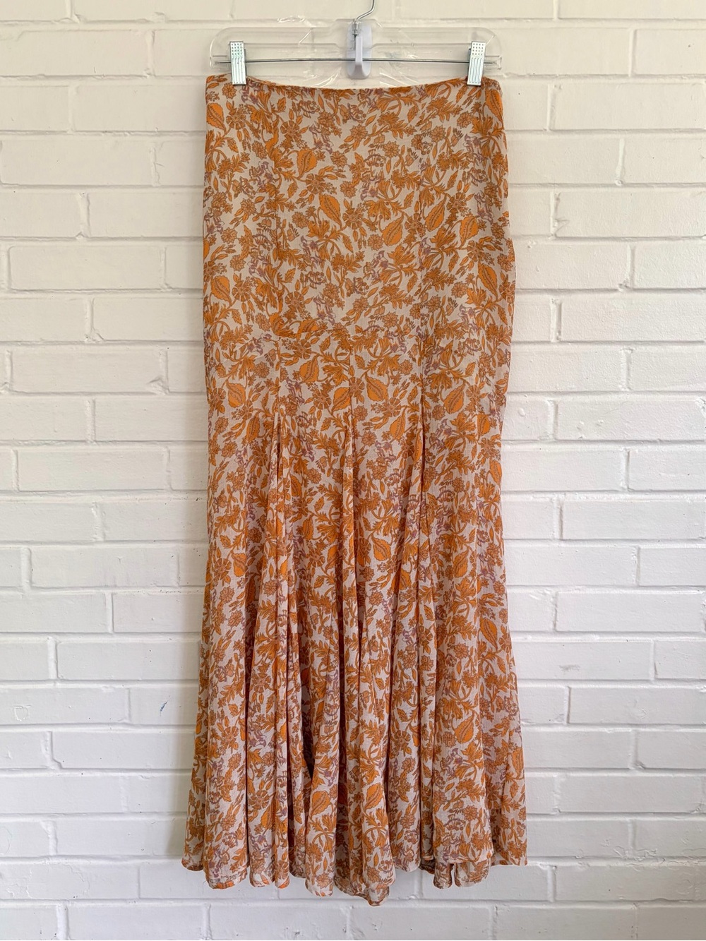 Free People Lilith Cream and Orange Floral Print Maxi Skirt, SZ 4 - Picture 6 of 12